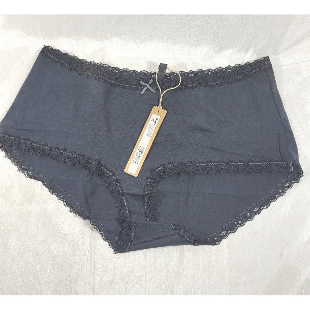 Skims Women's Lightweight Cotton Lace Trim Boyshort Panties - Black - Medium